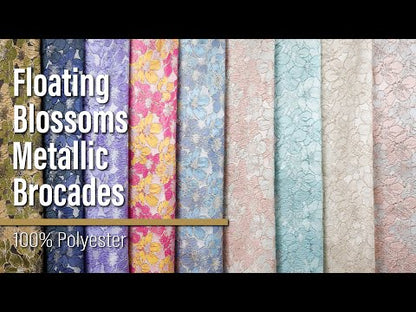 Metallic Brocade - Monochrome Aqua Blue Floating Blossoms