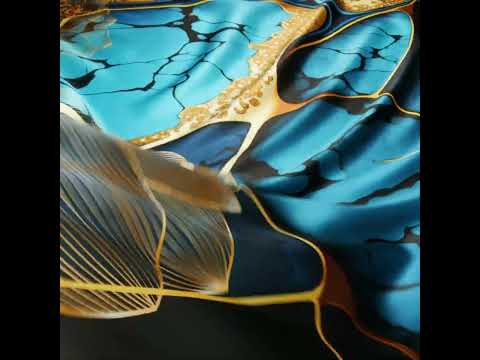 Silk Charmeuse Panel 16MM, Made in Italy - Turquoise, Teal and Gold Linework Flowers and Gemstones - Image 6 of 6