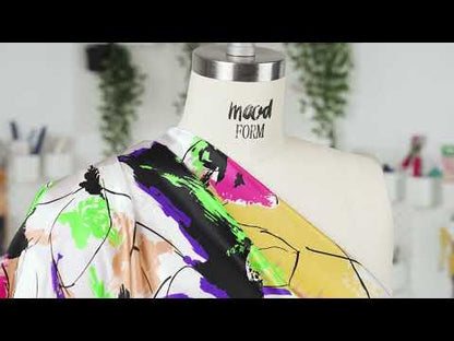 Mood Exclusive Italian Yellow, Raspberry Rose and Beige Linework and Brushstrokes Abstract Silk Charmeuse