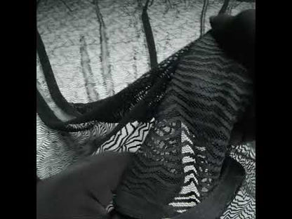 Nylon Raschel Mesh Lace - Black Erratic Zig Zags