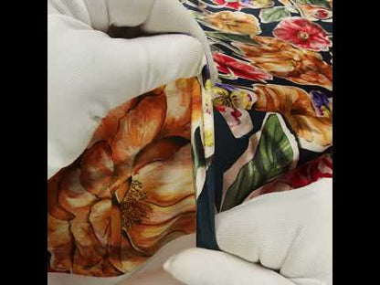 Polyester Satin - Golden Orange, Red and Green Illustrated Flower Collage - Mood Exclusive Floral Montage Print