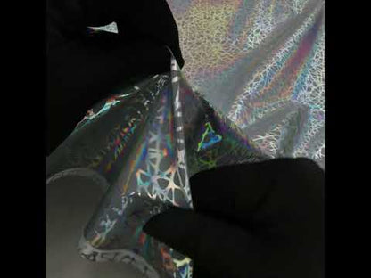 Foiled Reflective Fabric - Silver Gray with Rainbow Web