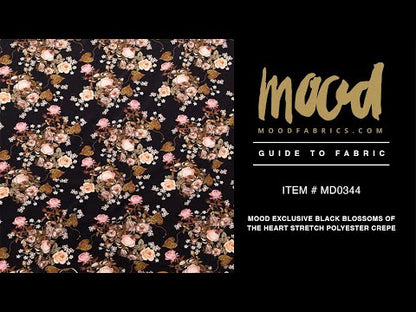 Stretch Polyester Crepe - Black Floral - Blossoms of the Heart Print - Mood Exclusive Kenko Collection
