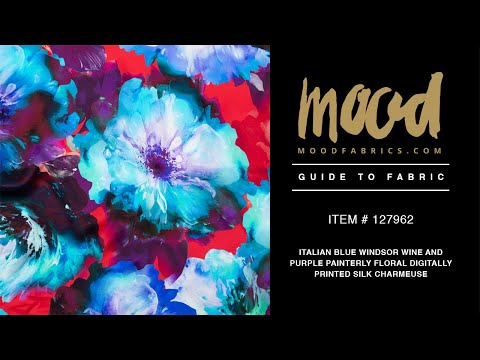 Mood Exclusive Italian Blue Windsor Wine and Purple Painterly Floral Digitally Printed Silk Charmeuse - Image 5 of 5