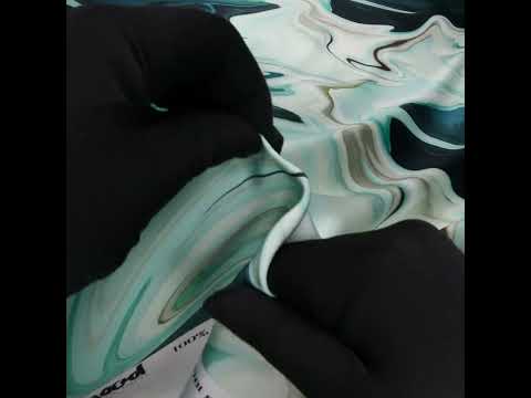 Polyester Satin - Sea Green and Beige Liquid Swirls - Mood Exclusive Liquid Motion Print - Image 6 of 6