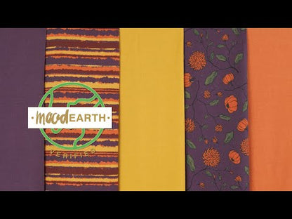 Linen and Rayon Woven - Purple, Orange and Yellow Stripes - Foliate Pathways Print - Mood Exclusive Jack-O-Lantern Collection