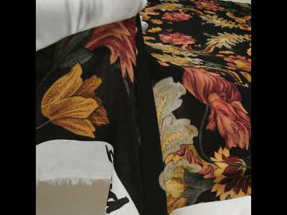 Cotton Crepe - Black, Dark Red and Golden Ochre Moody Florals - Mood Exclusive Rose Renaissance Print