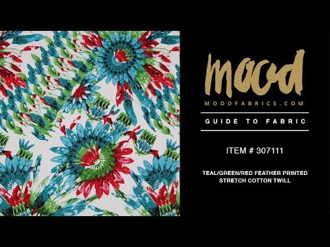 Teal/Green/Red Feather Printed Stretch Cotton Twill - Image 5 of 5