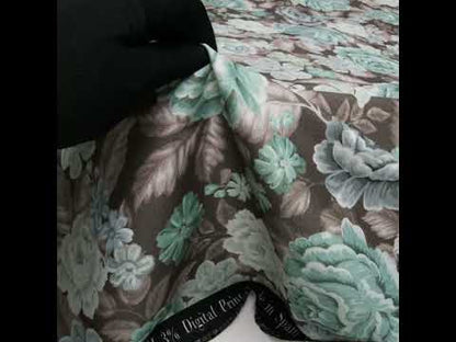 Brushed Cotton Woven - Light Blue, Seafoam and Taupe Flower Garden - Mood Exclusive Soft Bloom Print