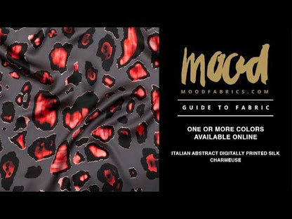 Mood Exclusive Italian Gray and Red Abstract Digitally Printed Silk Charmeuse