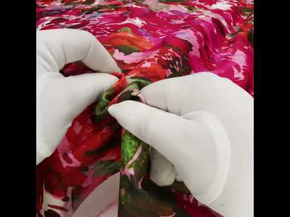 Brushed Cotton Woven - Fuchsia Pink, Red and Light Blue Striated Painted Flowers - Mood Exclusive Painter’s Bouquet Print