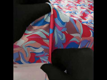 Silk Charmeuse Print 16MM, Made in Italy - Peach, Cobalt Blue and Red Retro Lily Florals