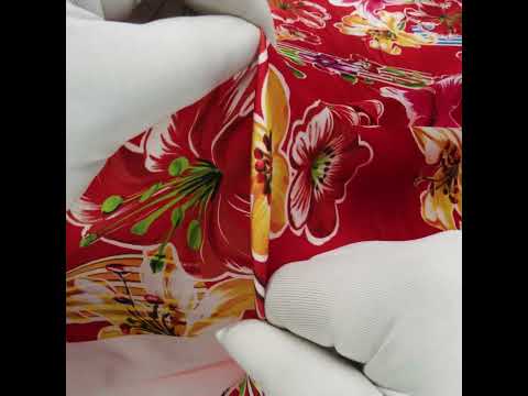 Polyester Satin - Red, Yellow and Blue Flowers and Striped Blocks - Mood Exclusive Linear Bloom Print - Image 6 of 6