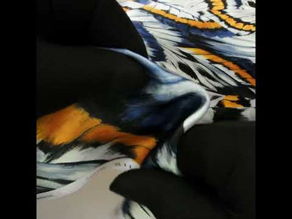 Silk Charmeuse Print 16MM, Made in Italy - Golden Yellow, Navy Blue and Light Gray Butterfly Wings