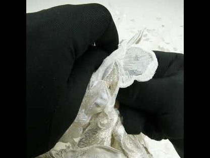 3D Embroidered Lace - White and Pale Gold Floral on White Netting