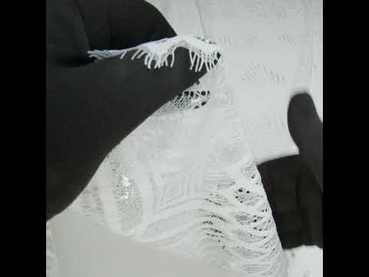 Metallic Lace Panel with Finished Edges - Silver and White Geometric Starburst