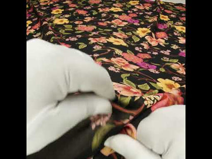 Cotton Voile - Pink, Fuchsia Purple and Black Flowering Branches - Mood Exclusive Eve’s Euphoria Print