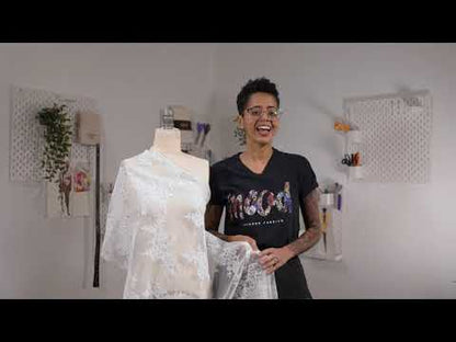 Fancy Corded Lace with Scalloped Eyelash Edges - White Floral