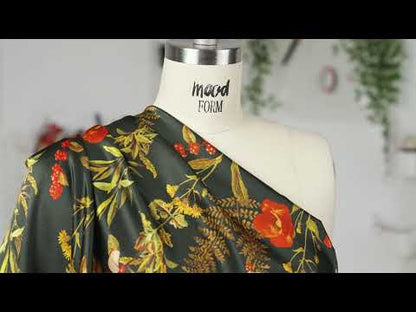 Mood Exclusive Italian Kombu Green, Red and Golden Yellow Botanical Silk Charmeuse