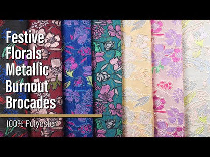 Metallic Burnout Brocade - Purple, Pink and Rose Gold Festive Florals