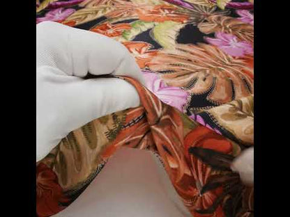 Polyester Satin - Beige, Green and Orange Tropical Leaves and Flowers with Stitching - Mood Exclusive Sunstitched Canopy Print