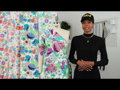 Mood Exclusive Blue Wonderblooms Stretch Cotton Sateen