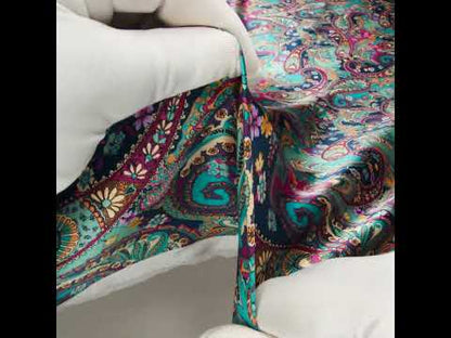 Silk Charmeuse Print 16MM, Made in Italy - Dark Turquoise, Blue and Berry Pink Fancy Paisley