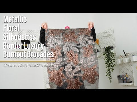 Metallic Copper and Silver Floral Silhouettes Border Luxury Burnout Brocade - Image 6 of 6