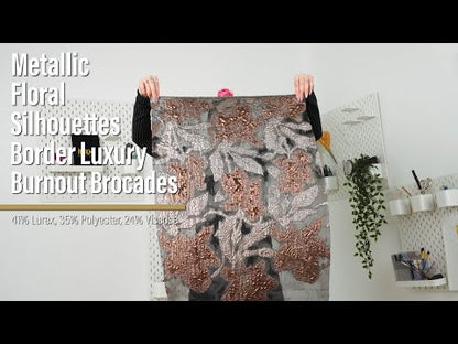 Metallic Copper and Silver Floral Silhouettes Border Luxury Burnout Brocade