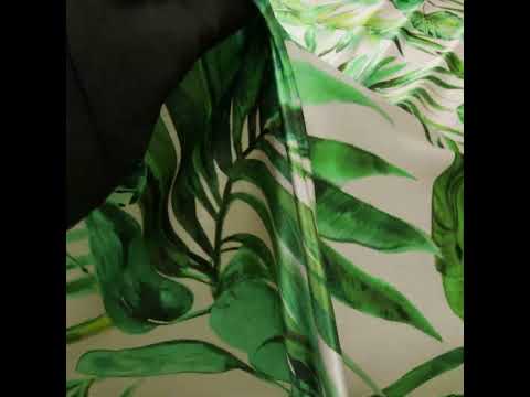Silk Charmeuse Print 16MM, Made in Italy - Cream and Green Tropical Leaves - Image 6 of 6