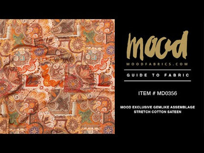 Stretch Cotton Sateen - Orange Patchwork - Gemlike Assemblage Print - Mood Exclusive Kenko Collection