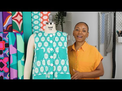 Stretch Cotton Sateen - Turquoise and Red Diamonds - Deco Delight Print - Mood Exclusive Yesterday Collection