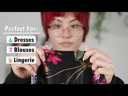Mood Exclusive Italian Black, Pink and Green Floral Silk Charmeuse