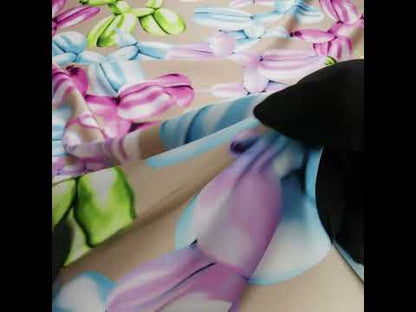 Polyester Satin - Pink, Blue and Beige Large Balloon Dogs - Mood Exclusive Puff Pups Print