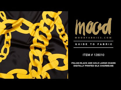 Mood Exclusive Italian Black and Gold Large Chains Digitally Printed Silk Charmeuse