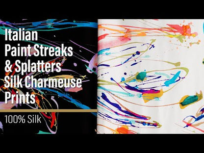 Silk Charmeuse Print - Black and Rainbow Paint Streaks and Splatters - Made in Italy