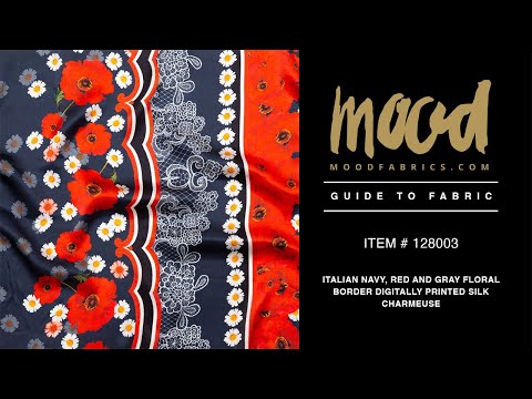 Mood Exclusive Italian Navy, Red and Gray Floral Border Digitally Printed Silk Charmeuse - Image 5 of 5