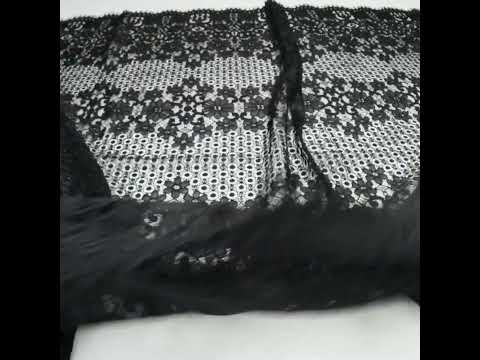 Rayon and Nylon Corded Lace with Scalloped Finished Edges - Black Flower and Dot Stripes - Image 6 of 6