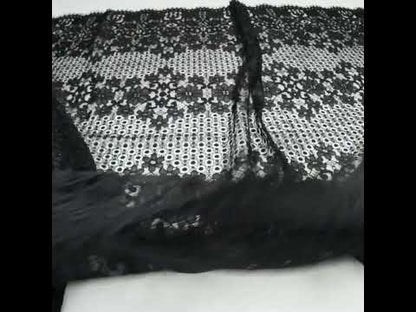 Rayon and Nylon Corded Lace with Scalloped Finished Edges - Black Flower and Dot Stripes