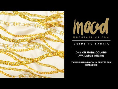 Mood Exclusive Italian Chino Green and Gold Chains Digitally Printed Silk Charmeuse