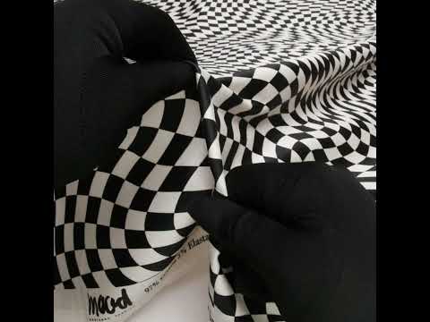Stretch Cotton Sateen - Black and White Warped Checks - Down the Rabbit Hole Print - Mood Exclusive Indigo Collection - Image 6 of 6