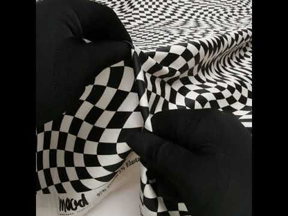 Stretch Cotton Sateen - Black and White Warped Checks - Down the Rabbit Hole Print - Mood Exclusive Indigo Collection