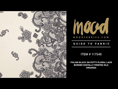 Mood Exclusive Italian Black on Putty Floral Lace Border Digitally Printed Silk Organza - Image 5 of 5