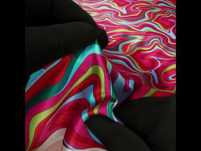 Silk Charmeuse Print 16MM, Made in Italy - Bright Pink, Red and Green Retro Swirls